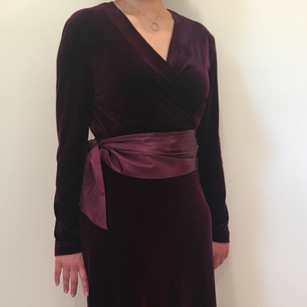 Plum Stretch Velvet & Satin Wrap Top